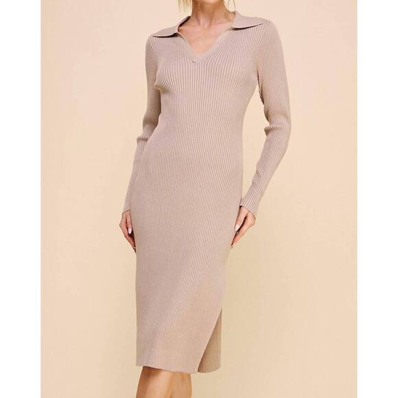 ALLIE ROSE Dresses & Skirts - NEW ALLIE ROSE ribbed v neck collar long sweater dress in truffle